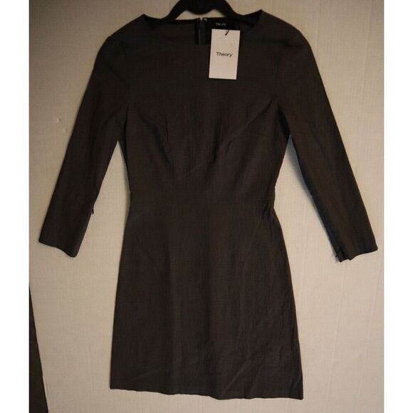 Theory Women Sz 6 Graystone Textured Stretch Kamillina Crinkle Flare Dress - Picture 9 of 12